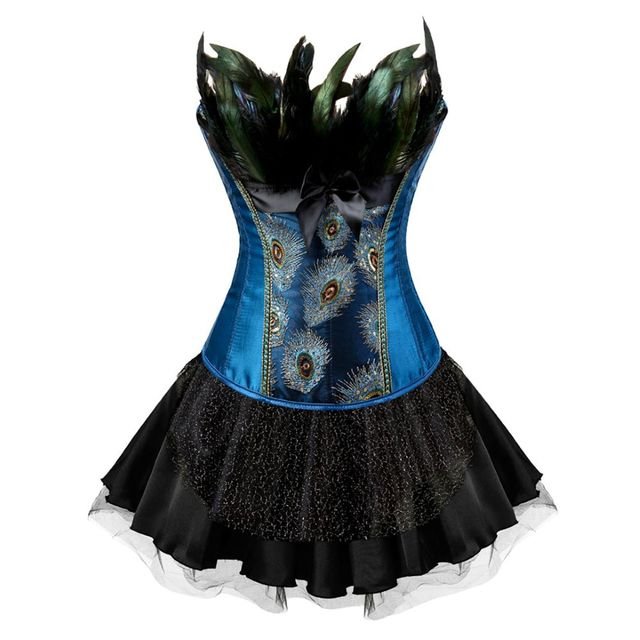 Vestido Corset Drag Peacock (Top azul / Falda negra)