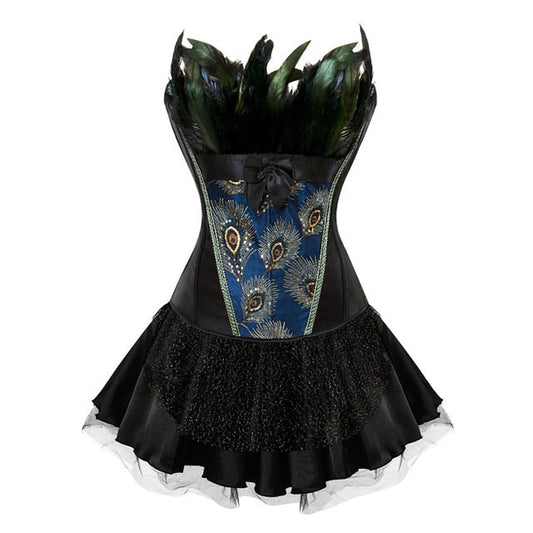 Vestido Corset Drag Peacock (Top negro / Falda negra)