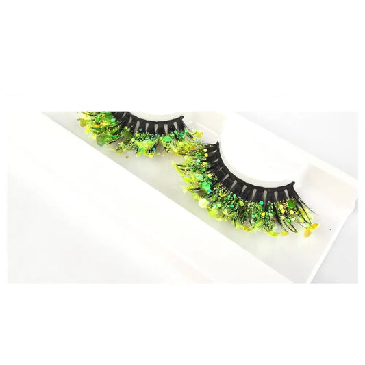 Pestañas postizas Queen Sequins (Verde limón)