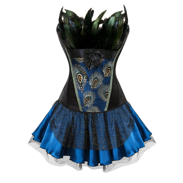 Vestido Corset Drag Peacock (Top negro / Falda azul)